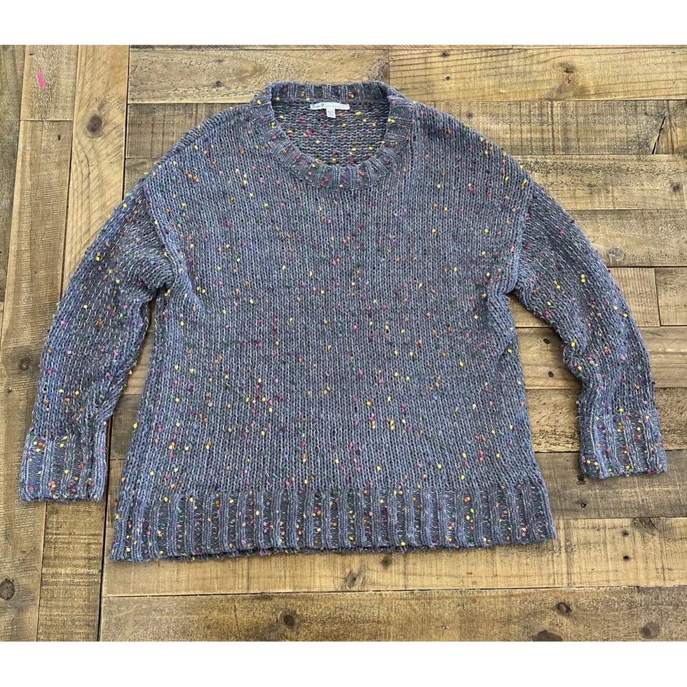 Seven 7 Womens M Chenile Sweater Chunky Knit Confetti Speckled Oversized Gray